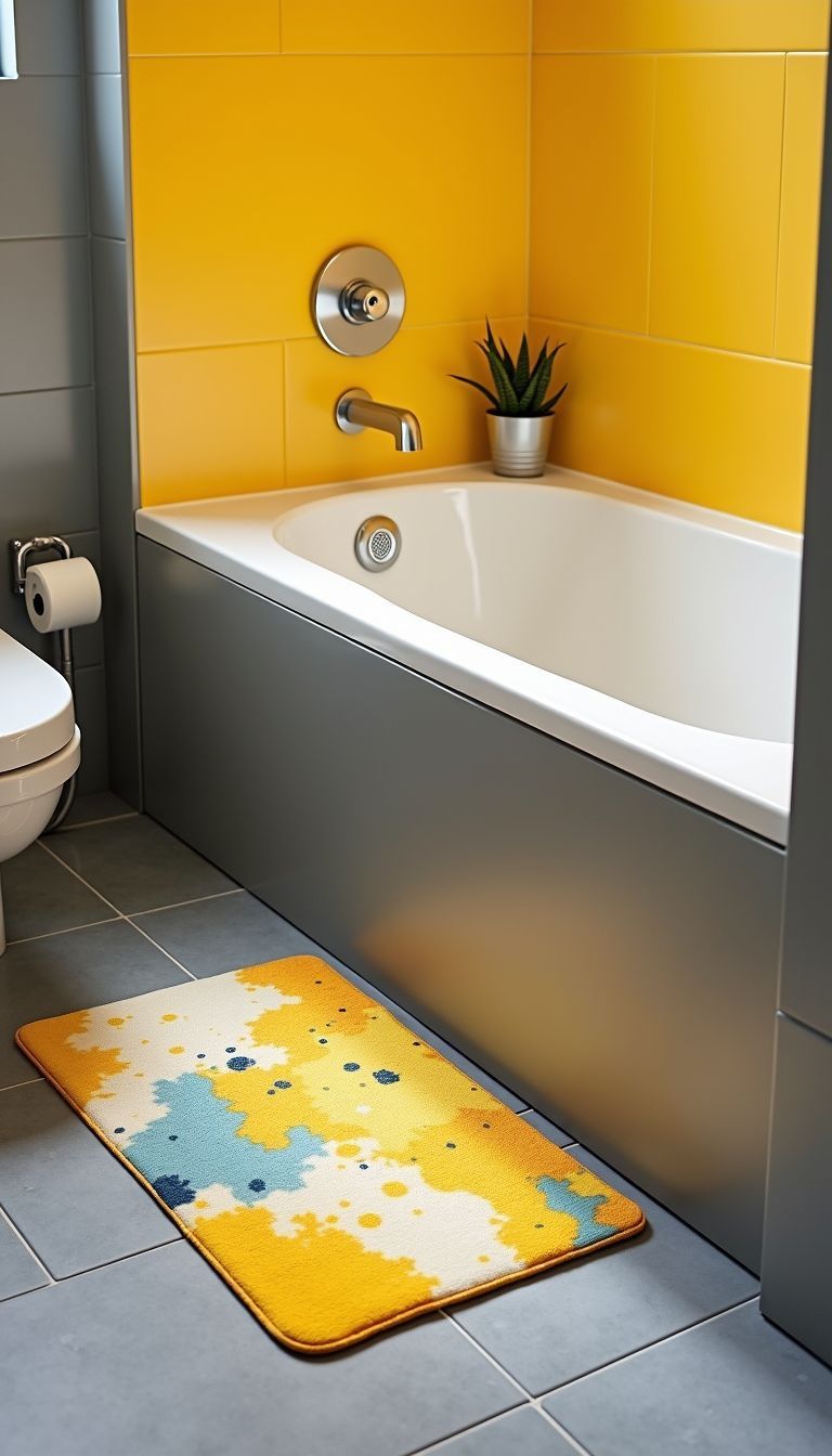 A yellow and gray bathroom designed for safety and style.