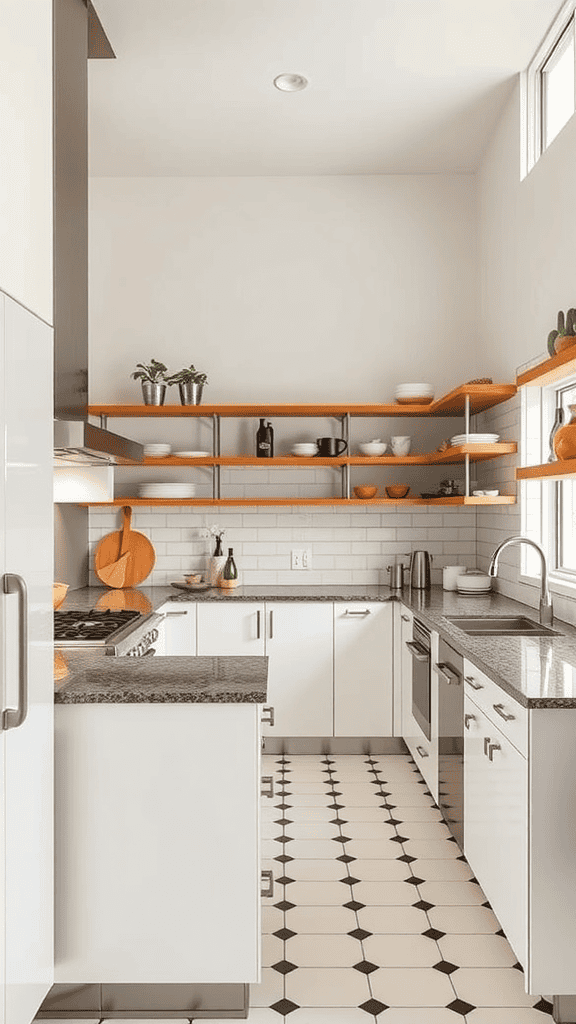 Modern kitchen with open shelves and sleek design