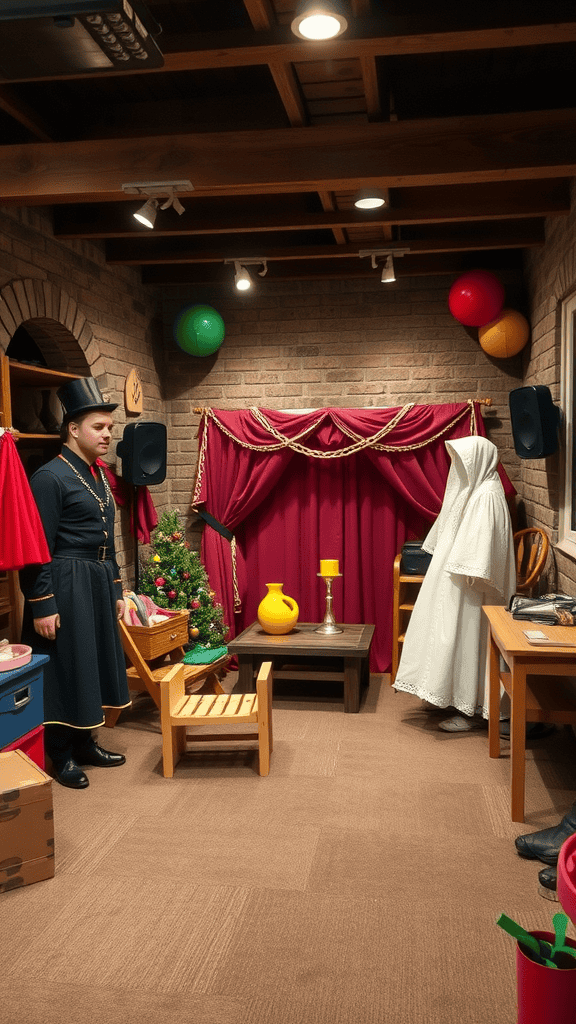 Children engaged in dramatic play in a themed space with costumes and props.