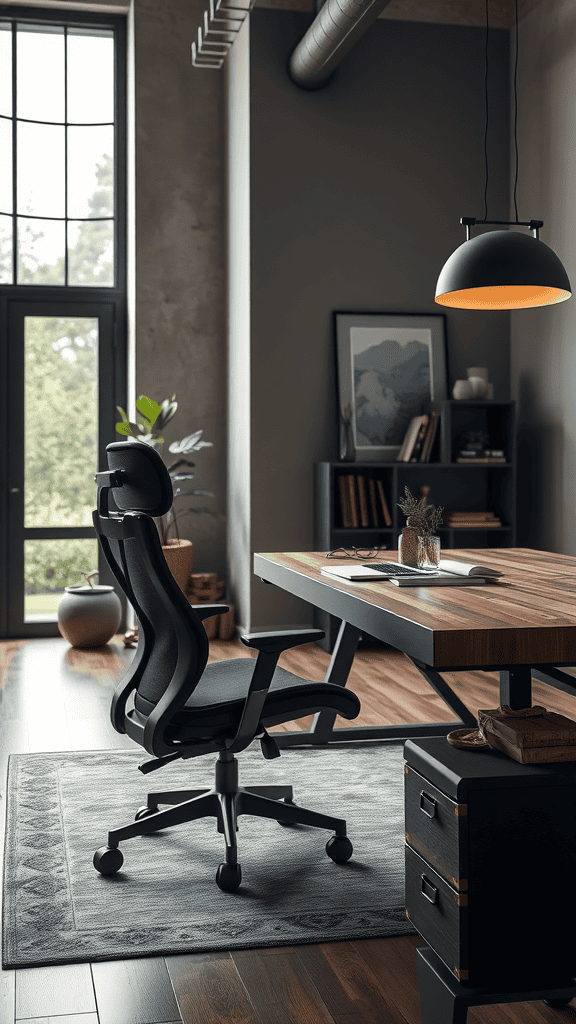 A modern ergonomic office chair in a stylish workspace