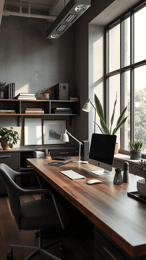 A modern office space featuring organized desk with minimal visible cables and natural light.