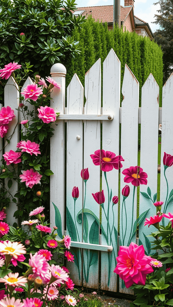 A wooden fence with an inspirational quote surrounded by vibrant flowers.