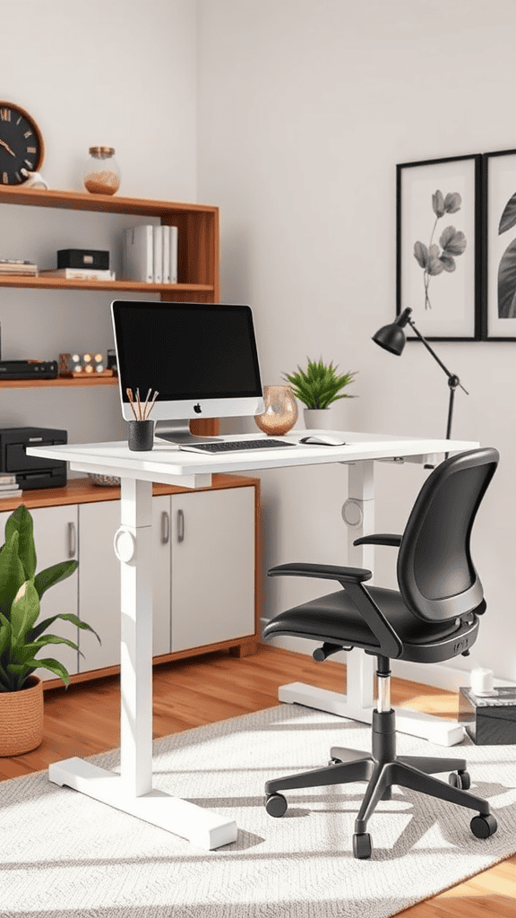 A modern office space with a desk, chair, and computer, designed for optimal work comfort.