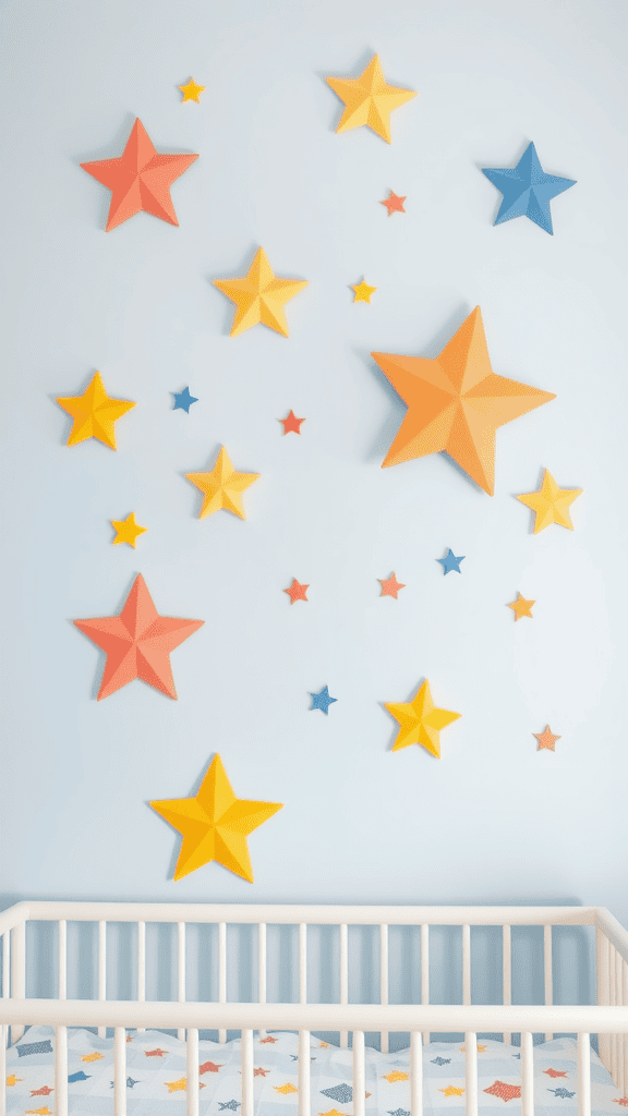 Colorful shooting star wall decals on a nursery wall